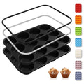 2 Pack 12 Cups Silicone Muffin Pan with Metal Reinforced Frame Regular Size Silicone Molds Cupcake Cake Baking Pans Cookie Baking Chocoflan Cupcake Mold Baking Homemade Muffins Cupcakes Egg Bites - color: Black, size: 2pc: 12-Cup Regular