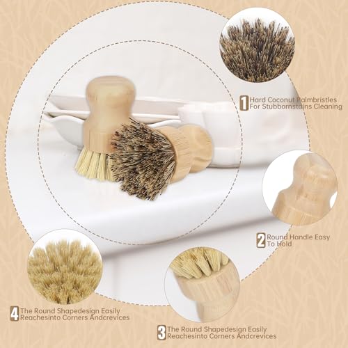 DEBETOOL Bamboo Dish Brush, 2-Pack