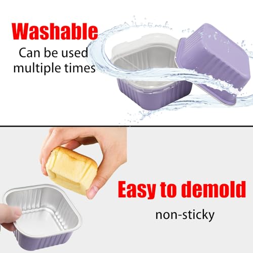 100 Pack 5oz Aluminum Pans with Lids, Purple - color: Purple, size: Square