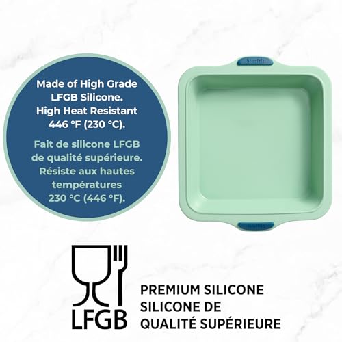 Starfrit Silicone Bakeware 8" (20cm) Muffin Pan, Metal Frame, Green - size: Square Cake