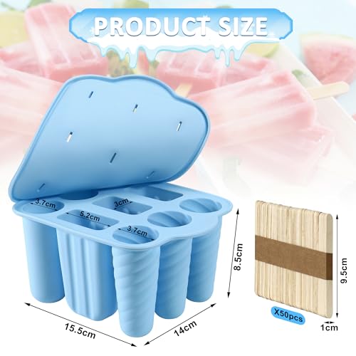 9 Cavity Popsicles Molds with 50pcs Wooden Sticks BPA Free Ice Pop Molds - color: Blue
