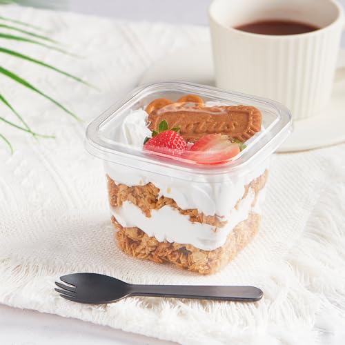 Kucoele 50 Pack 12 oz Plastic Dessert Cups with Lids and Sporks - style: 50 Pack 12oz