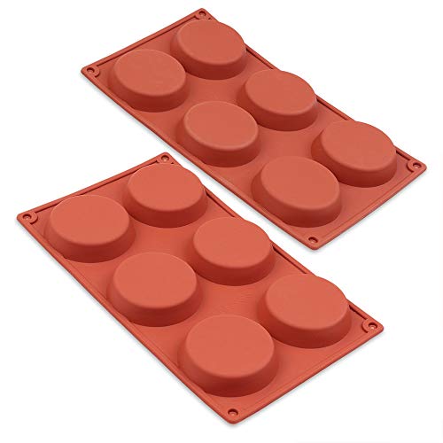 homEdge 6-Cavity Disc Shape Silicone Mold, 3 Packs Disc Cake, Gustard, Resin Coaster, Tart, Handmade Soap Molds-Brown