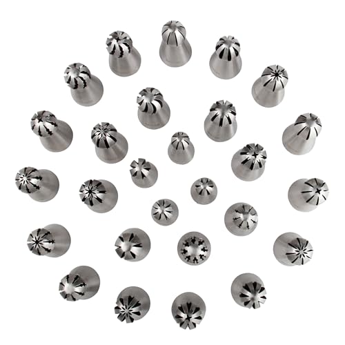 27 Pcs Stainless Steel Seamless Russian Flower Ball Piping Tips Set - color: SILVER MRF0008