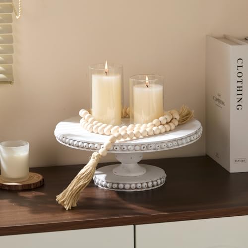 Rustic 12 Inch Round White Wood Cake Stand, Pedestal for Wedding