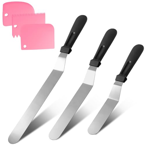 Litoexpe 6 Pack Stainless Steel Icing Spatulas with Pink Scrapers - color: Pink