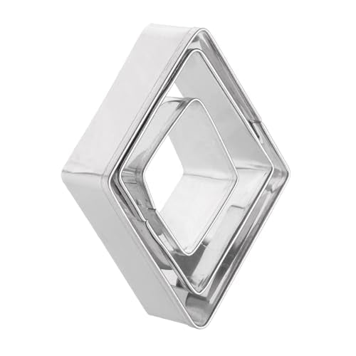 HARFINGTON 3Pcs Rhombus Diamond Cookie Cutters Set Assorted Sizes Stainless Steel Geometric Frame Holiday Cookie Cutters for Pastry Fondant Cake Cookie - style: Rhombus Diamond