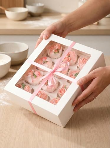 Bakepacker Auto-pop up 12 Cupcake Boxes, White, 6-Packs - color: White,6