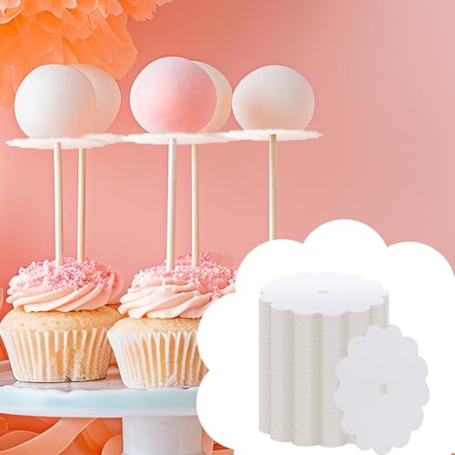 100 Pcs Scalloped Cake Pop Boards with Hole Cake Base, White - color: White