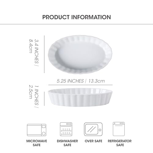 Creme Brulee Ramekins, 4 Pack Porcelain Mini Baking Dishes, 5.2 Inch