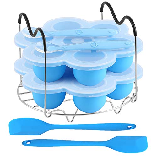 7PCS Silicone Egg Bites Mold Set with Steamer Rack for 6qt 8qt Instant Pot - color: Blue 7 PCS