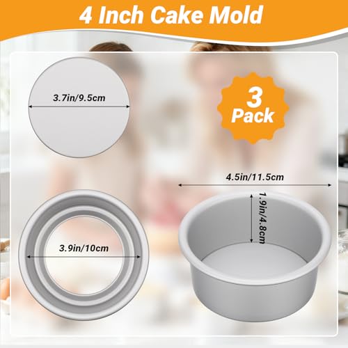 Beasea 4 Inch Cake Pans Set, 3 Pack Aluminum Alloy Mini Round Cake Pans with Removable Bottom, Individual Cheesecake Mold Tin for Baking - size: 4 Inch