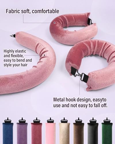 Heatless Hair Curler Overnight Curls-3 Pcs No Heat Curling Blowout Rod to Sleep In,Hair Rollers with Satin Scarf - color: Dusty rose(Pack of 3)