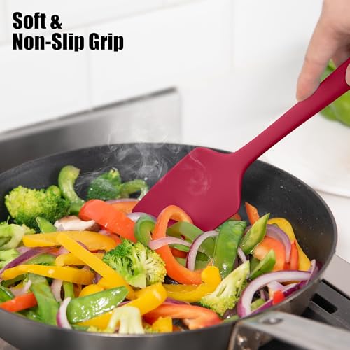 Doosu 600°F Heat Resistant Silicone Large Spatula, 11.4in, Red - color: Red, size: 11.4in (Flat Spatula)