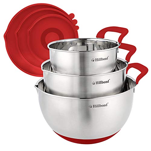 Hillbond Stainless Steel Mixing Bowls with Lids Set, Set of 3, Red - color: Red