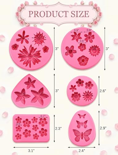 6 Pcs Flower Silicone Molds, Daisy Sunflower Fondant Chocolate Molds
