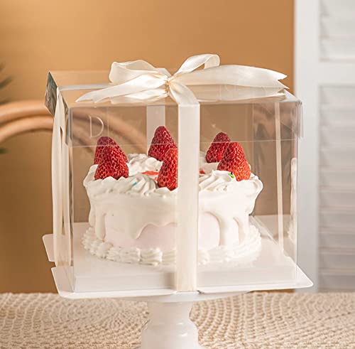 12X12X7inch Clear cake Boxes,Cake Carrier,Disposable Cake Containers, Large Cake box with Ribbon, Ideal for Large 10and 12Inch Cake carry,transparent cake box for birthday Party wedding -White - color: white-12x12x7inch-6Pcs