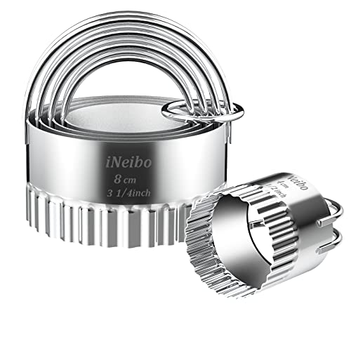 iNeibo Fluted Edge Biscuit Cutter Set - Round Circle Scone, Pastry, and Dough Cutters for Baking, Dumpling Skin, and Fondant - style: Fluted Round Biscuit Cutter