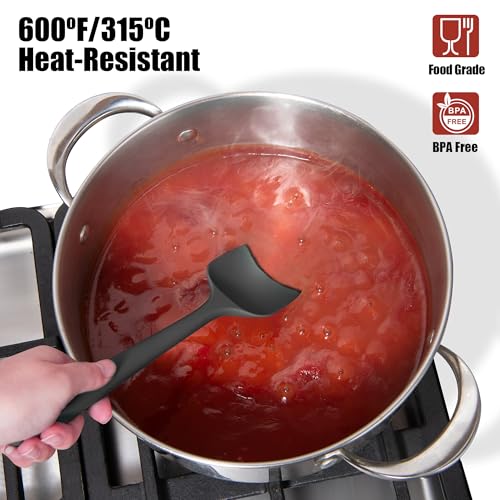 Doosu 600°F Heat Resistant Silicone Spatula Scrapers (Set of 4, Black) - color: Black, size: Set of 4