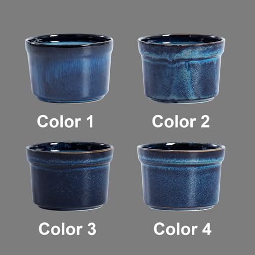5.5 oz Ceramic Ramekins Set of 4, Reactive Glaze Porcelain Baking Dishes, Oven Safe Souffle Cups for Creme Brulee, Pudding, Dipping Sauces, Custard & Desserts - Royal Blue - color: Royal Blue