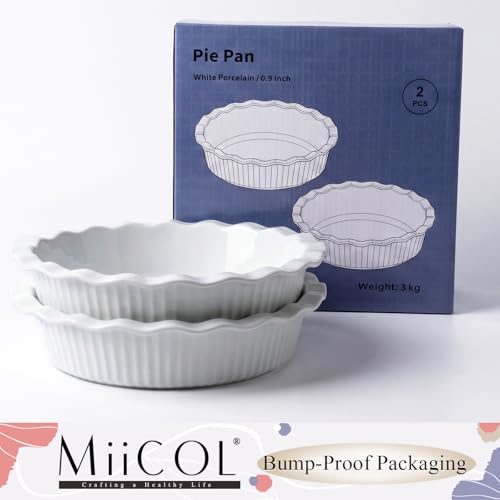 Miicol Ceramic Pie Pan Set of 2, 50 oz Ripple Edge Deep Baking Dish - size: 9 INCH PACK OF 2