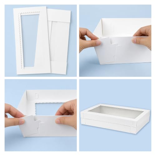 4 PCS 22x10x4inch White Rectangular Cake Boxes with Window and Cake Boards - size: White 22×10×4