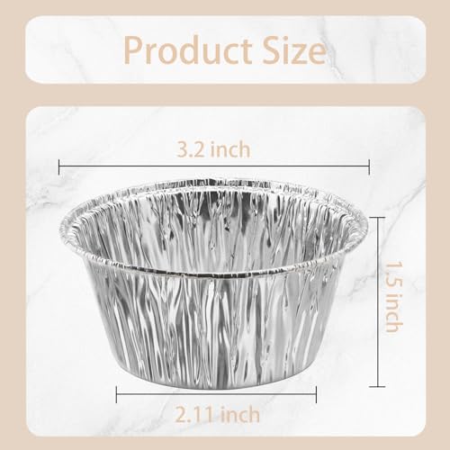 Aluminum Foil Baking Cups 150 Pcs, VIHOYOM 4 Oz Disposable Ramekin Aluminum Cupcake liners, Silver Foil Baking Cups Muffin Liners for Egg Tart, Baking, Cupcake, Pudding, Appetize - size: 4OZ 150PACK