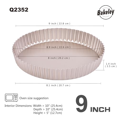 9-Inch Round Tart Pan with Loose Removable Bottom, Non-Stick Carbon Steel Quiche Pan for Oven Baking (Champagne Gold) - size: 9" Round (Champagne Gold)