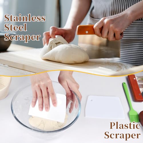 Banneton Bread Proofing Basket Set, 11 Inch Sourdough Proofing Basket and Bread Baking Supplies-Bread Lame, Danish Whisk, Bowl & Dough Scraper, Brush, (Rattan, 10in Round +10in Oval+1 Set Jar Kit) - size: Rattan, 10in Round +10in Oval+1 Set Jar Kit