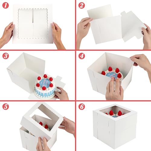 Moretoes 20pcs 8x8x8 Inches Cake Boxes with Window, White Bakery Boxes