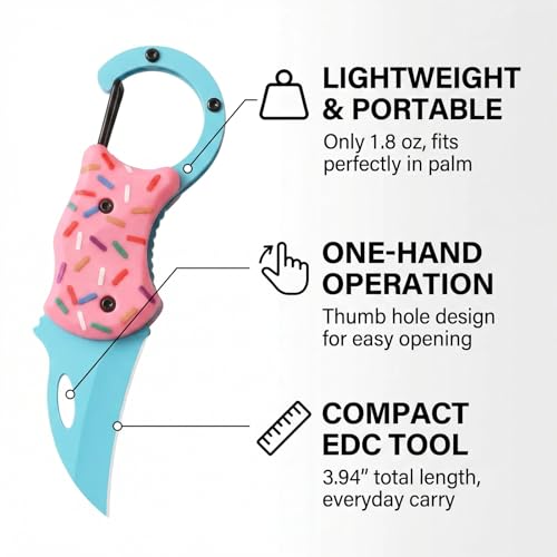 Donut Knife, Cute Folding Keychain Box Cutter with Carabiner Clip