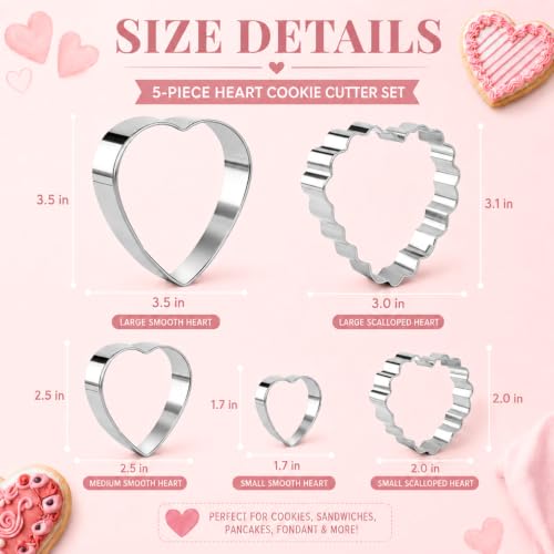 Heart Cookie Cutter Set, 5 Pcs Stainless Steel Baking Cutters