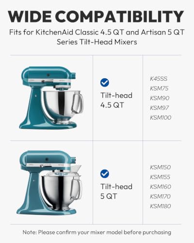 5QT Stainless Steel Mixing Bowl for KitchenAid Tilt‑Head Mixers – Fits K45SS, KSM75, KSM150, KSM152, KSM165, KSM100, KSM95 – Dishwasher‑Safe