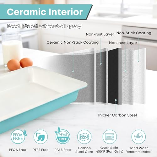 2-Pack 15x10 Sheet Cake Pan with Lid, 2" Deep Nonstick, Teal - color: Teal