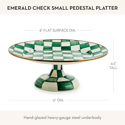 MACKENZIE-CHILDS Pedestal Platter, Small, Green-and-White Emerald Check - color: Emerald Check, size: Small