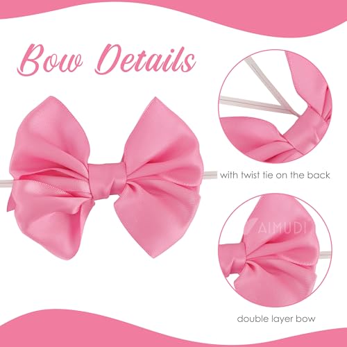 AIMUDI 5 Colors Pink Bows 3.5" Satin Bows with Twist Ties Bow for Gift Wrapping Crafts Treat Bags Candy Cake Pop Premade Bow for Wedding Baby Shower Birthday Party Mother's Day Decoration, 50 PCs - color: Pink Shade