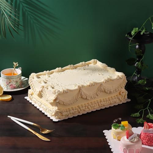 10 Pack 14x10 White Cake Board Sheets Rectangle Decorating Wavy Cardboard Grease Proof Foil Base Stand Disposable Plates for Desserts Pastries Display - color: White