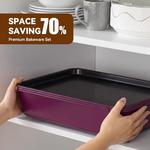 Wildone 13-Piece Baking Pans Set, Nonstick Bakeware Sets, Plum - color: Plum