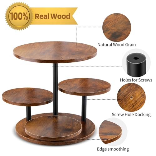 4-Tier Rotating Wood Cupcake Stand for 50 Cupcakes, 360° Rustic Farmhouse Cake Tower with Tiered Trays, Elegant Dessert Display for Weddings, Birthdays, Baby Showers & Tea Parties