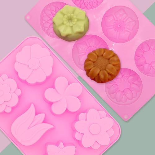 4 Pcs Flower Soap Molds Rose Silicone Molds Cake Molds Floral Chocolate Mold Set for Home Handmade DIY Candle Baking Tray Bars Wax Melts Tool - size: Flower