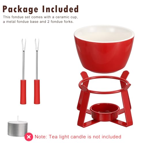 BSTKEY 320ML Ceramic Butter Warmer Set with 2 Dipping Forks, Fondue Pot Melting Pot Set, Melt Hot Pot Bowl Set for Cheese Chocolate Butter Caramel (Red) - color: Red