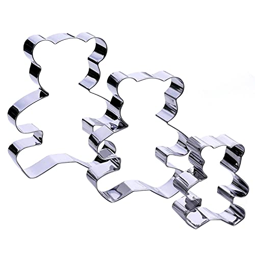 Teddy Bear Cookie Cutter Set – Sharp & Stainless Steel Cooking Utensils – A Fun Fit for Sandwiches, Pancakes & Fruits – Dishwasher-Safe 3-Piece Bakery Supplies by Sweet Cookie Crumbs (Large Sizes) - size: Teddy Bear 3 Pc Set
