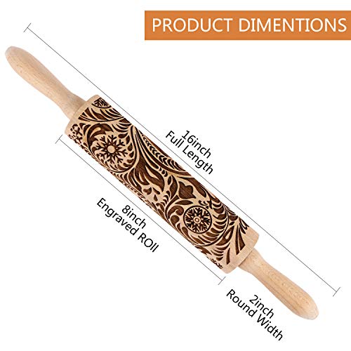 Embossed Wooden Rolling Pin for Baking,Evermarket Deep Engraved Embossing Rolling Pin with Christmas Snowflake Flower Design for Baking Embossed Cookies,Cute Kitchen Decor DIY Tool for Adults