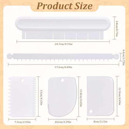 4Pcs Cake Decorating Tools Set, 1 Cake Arch Guide Tool & 3 Cake Scraper Smoother, Adjustable Arc Divider, Fondant Icing Smoothing Tools for DIY Cakes, Bread and Desserts