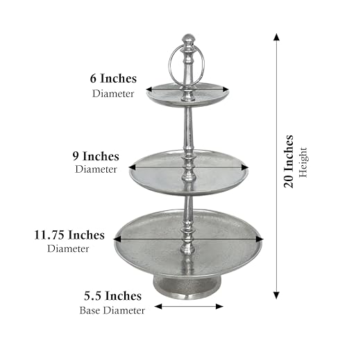 Rely+ Dessert Cupcake Stand 3-Tiered Serving Tray 20" Tall 3 Tier Fruits and Cup Cake Stand for Tea Party Birthday Holiday Gatherings Weddings Baby Showers Silver Finish Sturdy Design