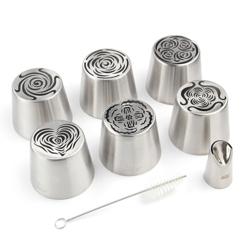 6 Pieces Stainless Steel Extra Large Russian Tulip Icing Tips Kit - color: SILVER SET14