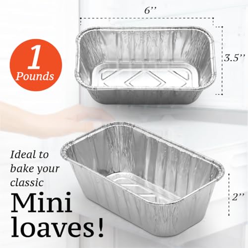 (55 Pack) 1LB Mini Foil Loaf Pans - 1 Pound Disposable Aluminum Baking Pans for Individual Bread, Cake, Meatloaf - Small Loaf Pans, Liners, Small Bread Tins 6 x 3.5 x 2 - color: 1 LB, size: Pack of 55