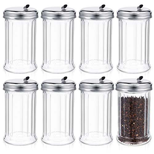 Mimorou 8 Pcs 12 oz Glass Sugar Shaker Pourer Dispenser, 5.5'', Flap Lid - style: Flap Lid