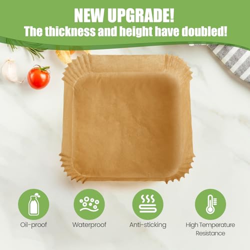 Air Fryer Paper Liners 125Pcs 8-inch Non stick and oil resistant square lined air fryer parchment paper easy to clean, durable, food grade - suitable for air fryers, ovens and microwaves (Square) - size: 8"Square