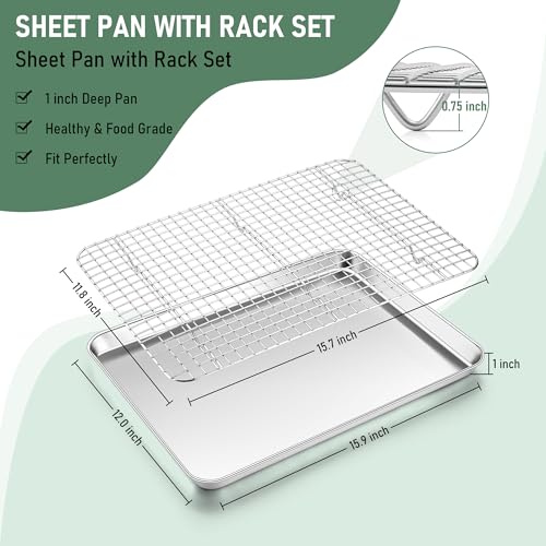 Homikit Baking Sheet with Wire Rack Set (1 Pan+1 Cooling Rack), 16" x 12" - size: 16*12 Inch